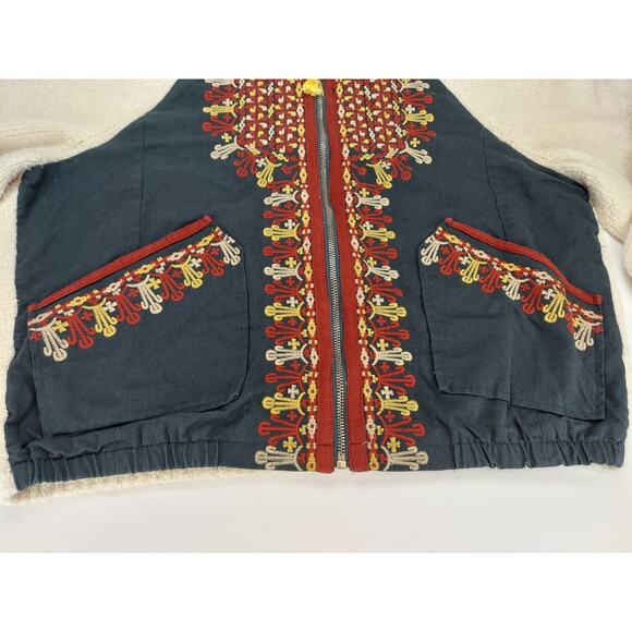 Free People Oversized Boho Boucle Bell Two Faced Embroidered Blue Red Jacket S - Picture 7 of 15